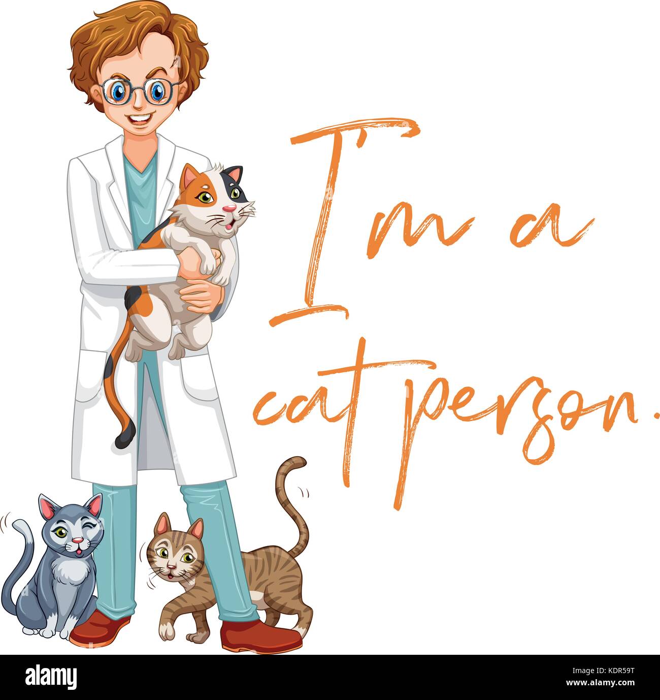 Espressione di parola per sto un gatto persona con molti gatti in illustrazione dello sfondo Illustrazione Vettoriale