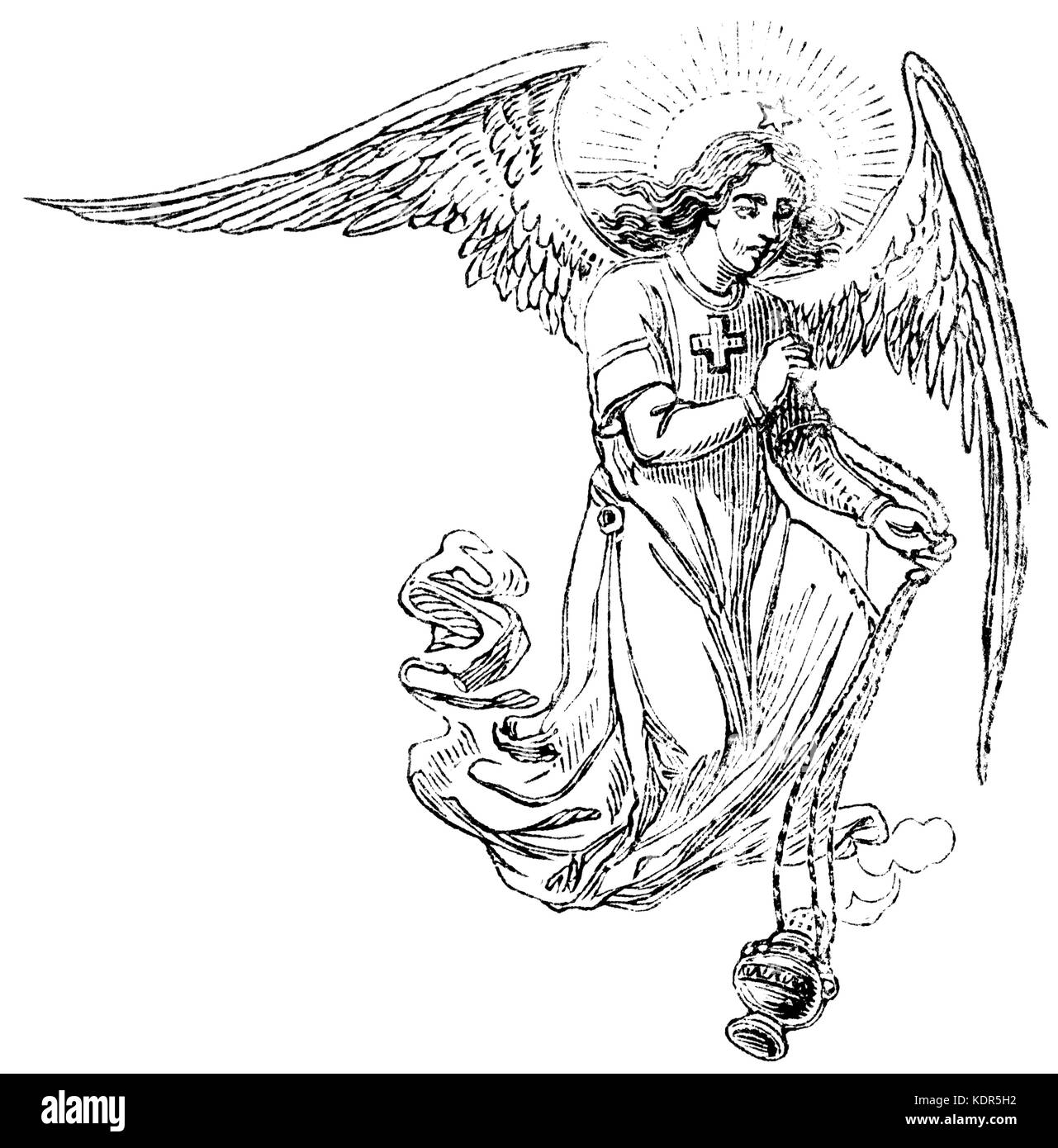 Angelo con incenso thurible da legno d'epoca (1855) Foto Stock