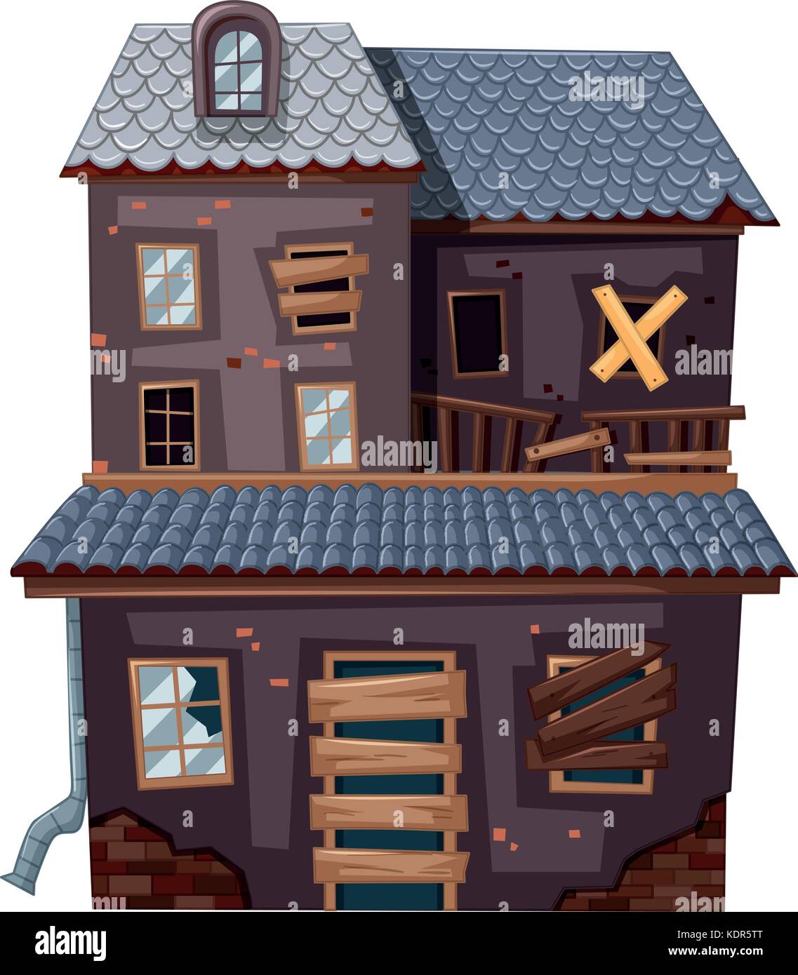 Casa di mattoni con sportello rotto e illustrazione di windows Illustrazione Vettoriale