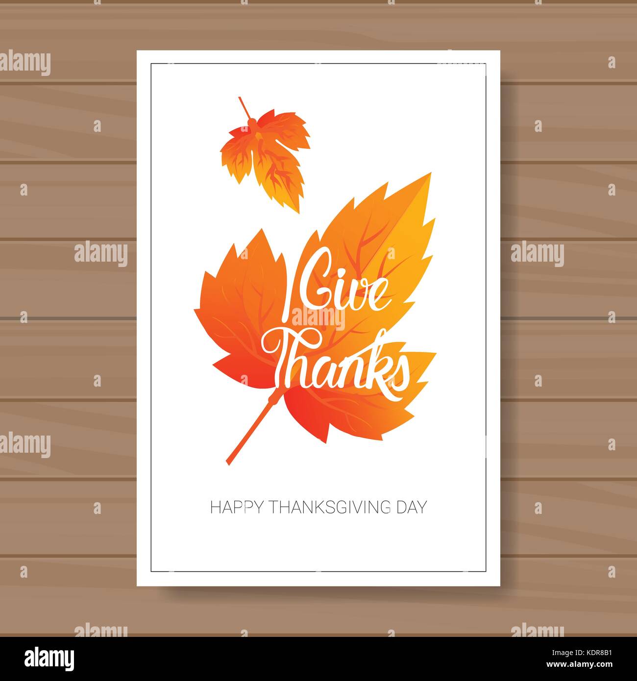 Felice giorno del ringraziamento logo autunno vendemmia tradizionale messaggio di saluto festivo scheda su sfondo di legno Illustrazione Vettoriale