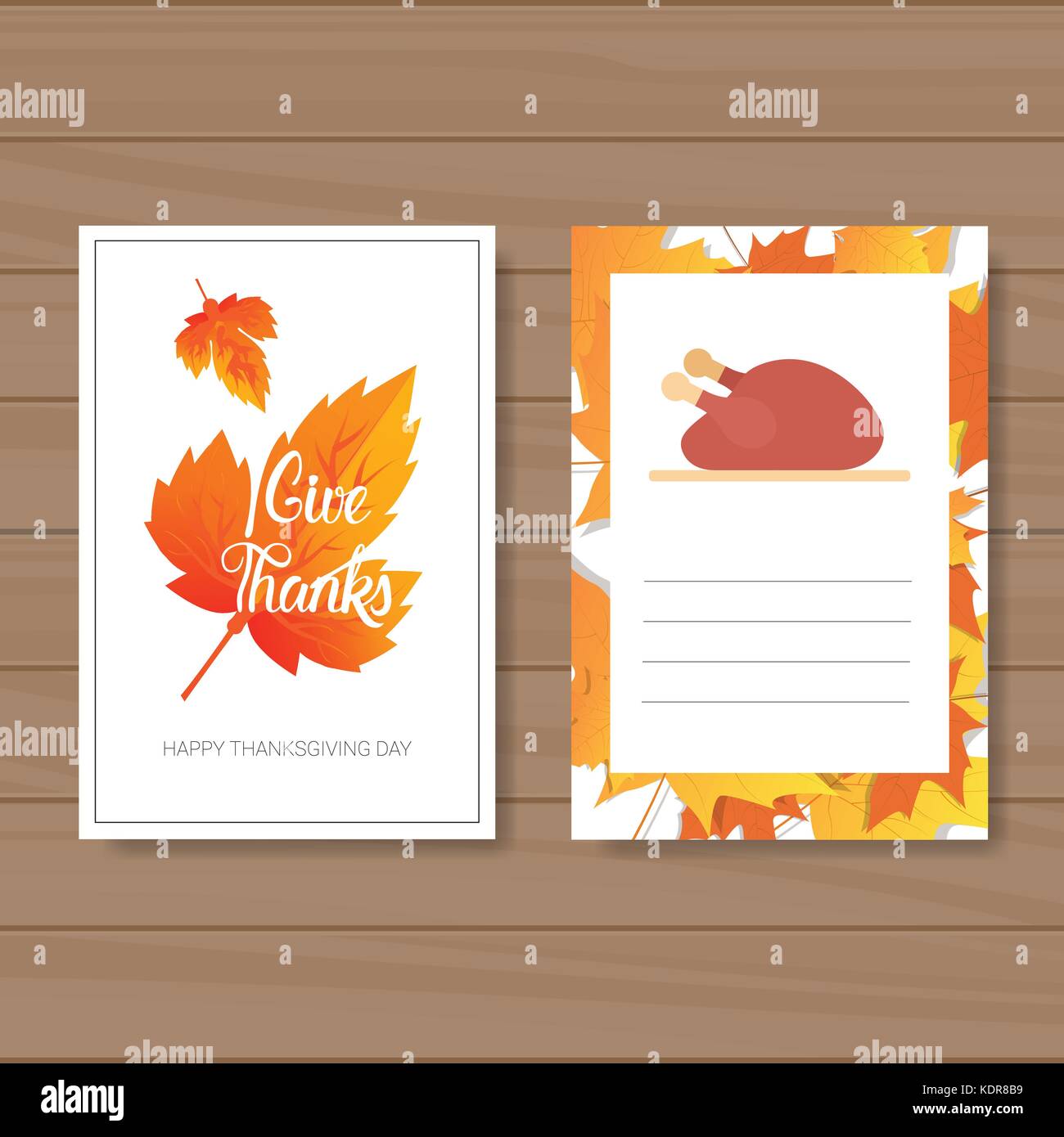 Felice giorno del ringraziamento logo autunno vendemmia tradizionale messaggio di saluto festivo scheda su sfondo di legno Illustrazione Vettoriale