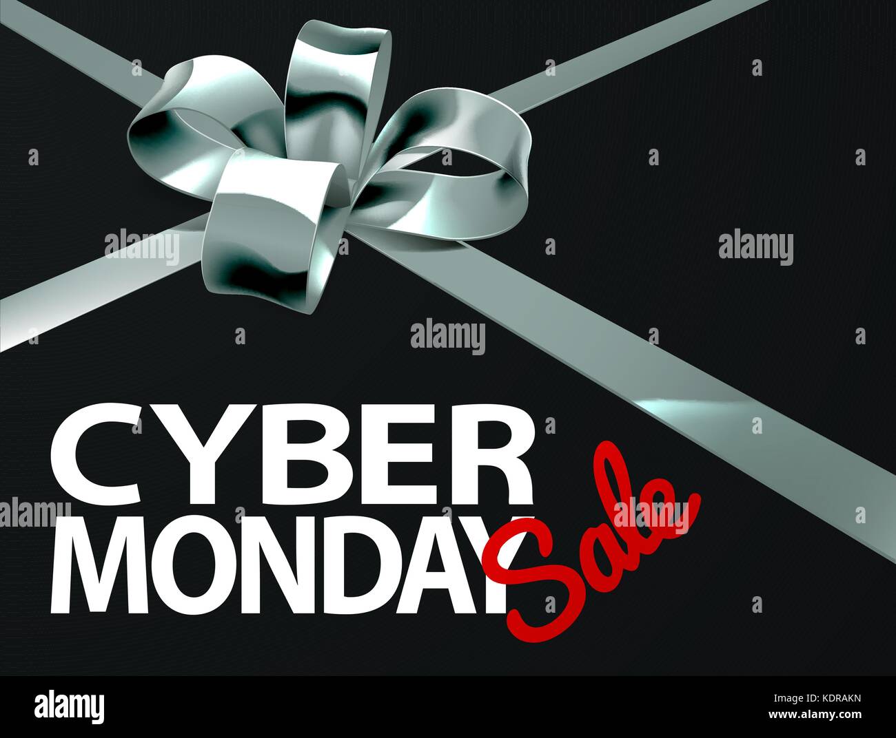 Cyber Monday sale Silver Ribbon Gift Bow Design Illustrazione Vettoriale