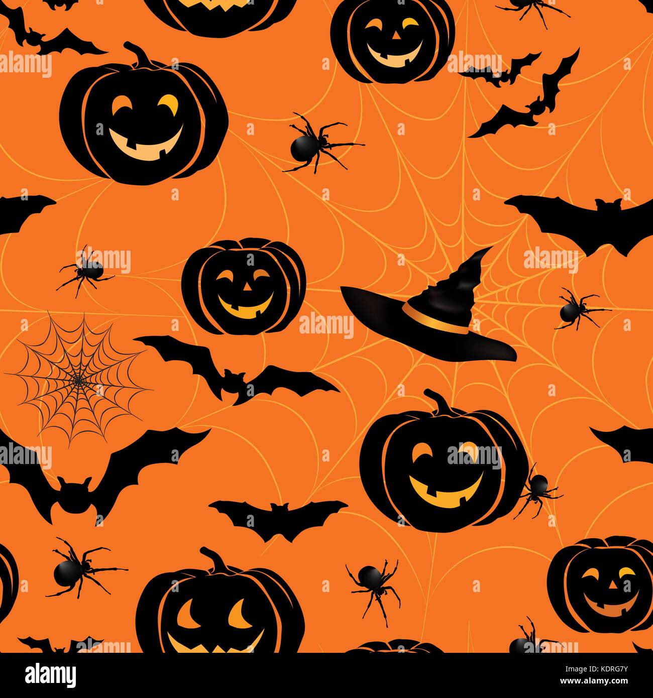 Happy halloween seamless pattern. festa sfondo con bat, zucca, web spider Illustrazione Vettoriale