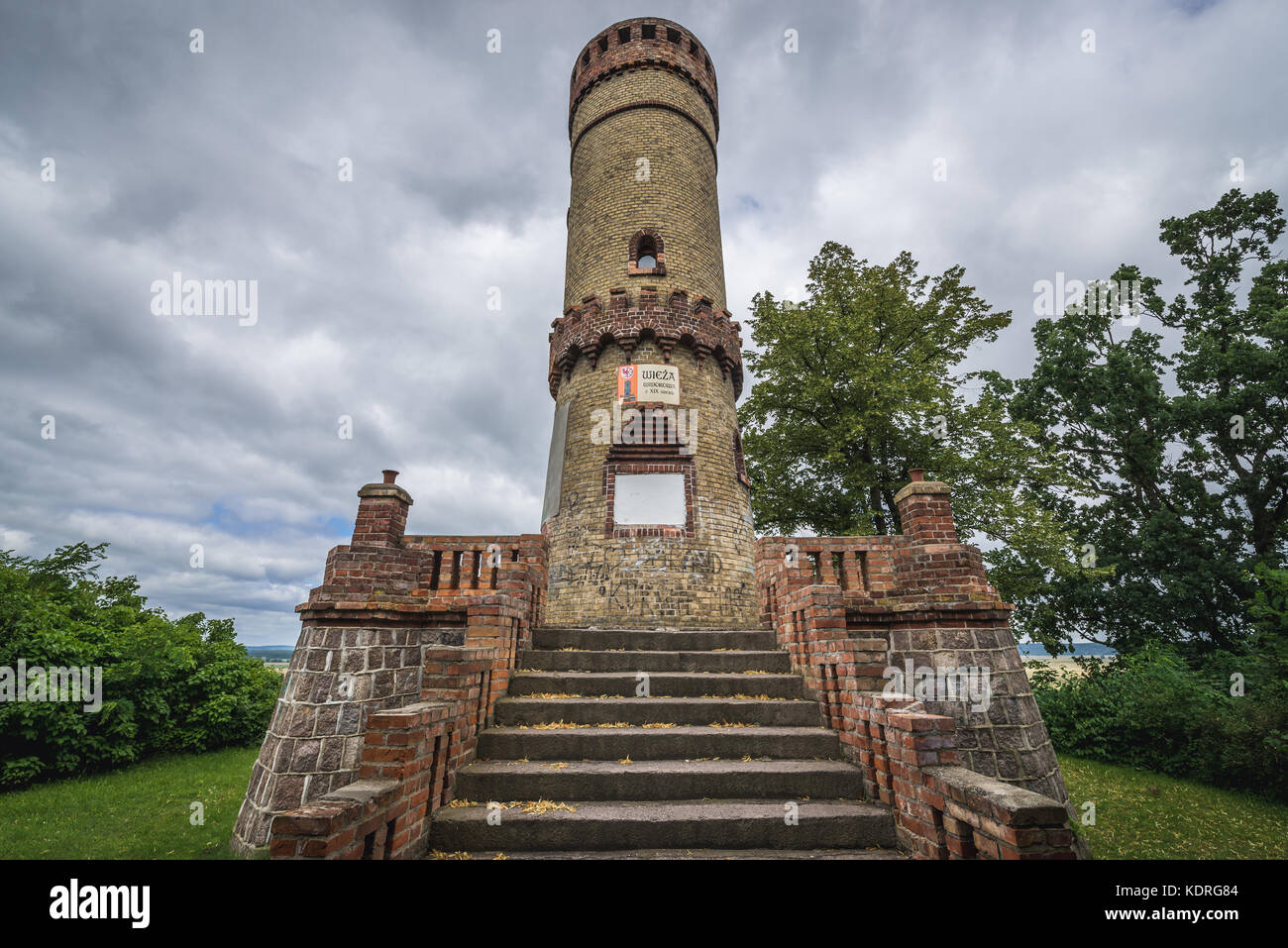 Torre di osservazione dal 1895 nella città di Cedynia, nella provincia di Pomerania Occidentale in Polonia Foto Stock