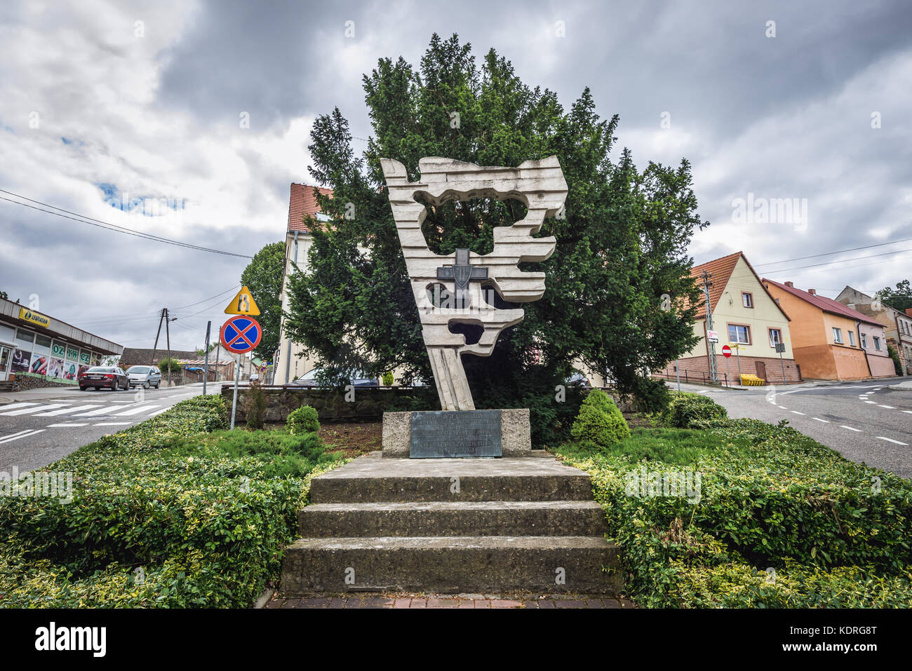 Battaglia della statua di Cedynia nella città di Cedynia, provincia di Pomerania occidentale in Polonia Foto Stock