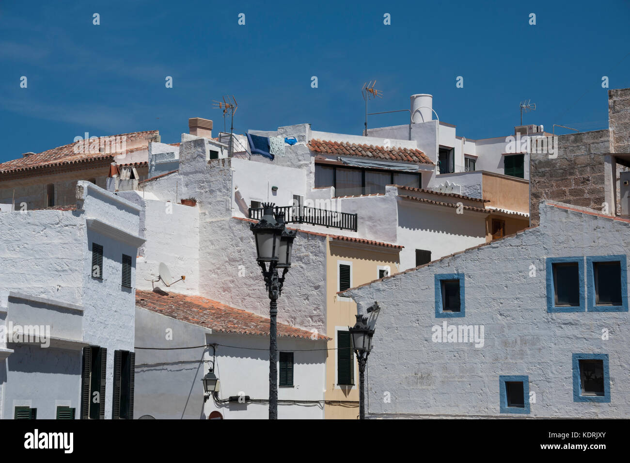 Accozzaglia di edifici, Ciutadella de Menorca, isole Baleari, Spagna Foto Stock