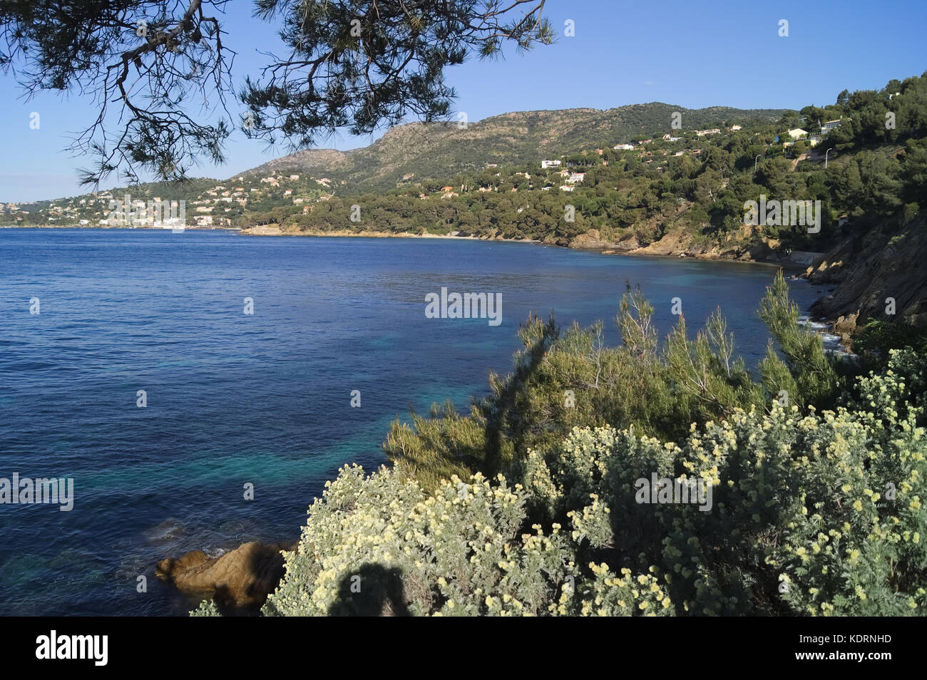 Vista del litorale vicino a Le lavandou in costa azzurra Foto Stock