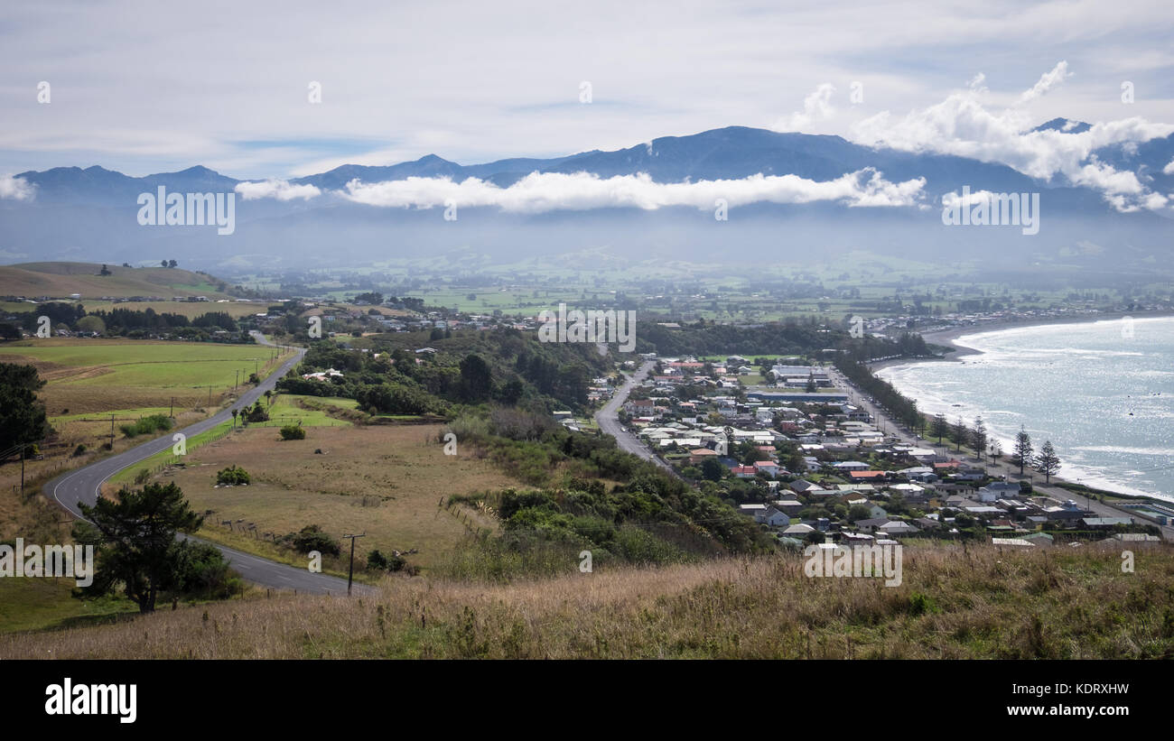 La vista dal sentiero che conduce al belvedere di Kaikoura nell'Isola Sud della Nuova Zelanda Foto Stock