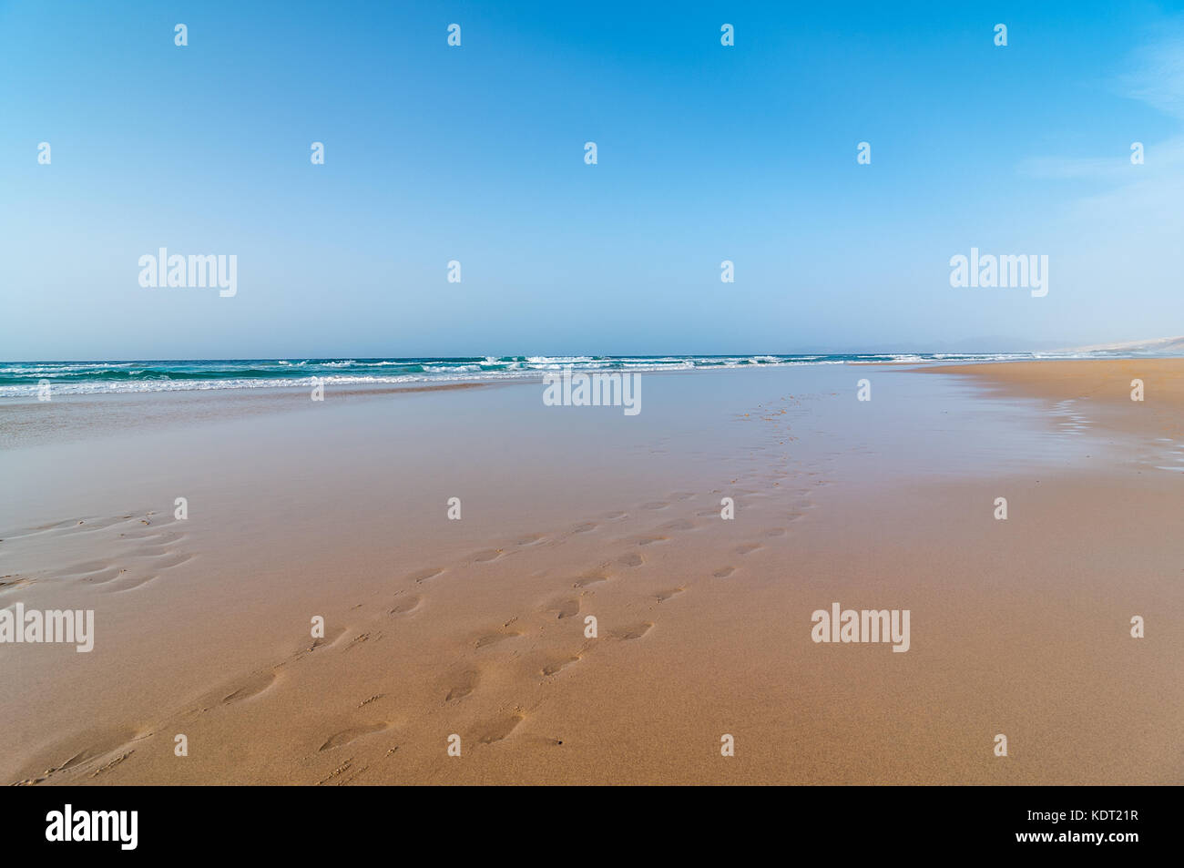 Vista della Spiaggia Cofete al tramonto, Penisola di Jandia, Fuerteventura, Isole Canarie, Spagna Foto Stock