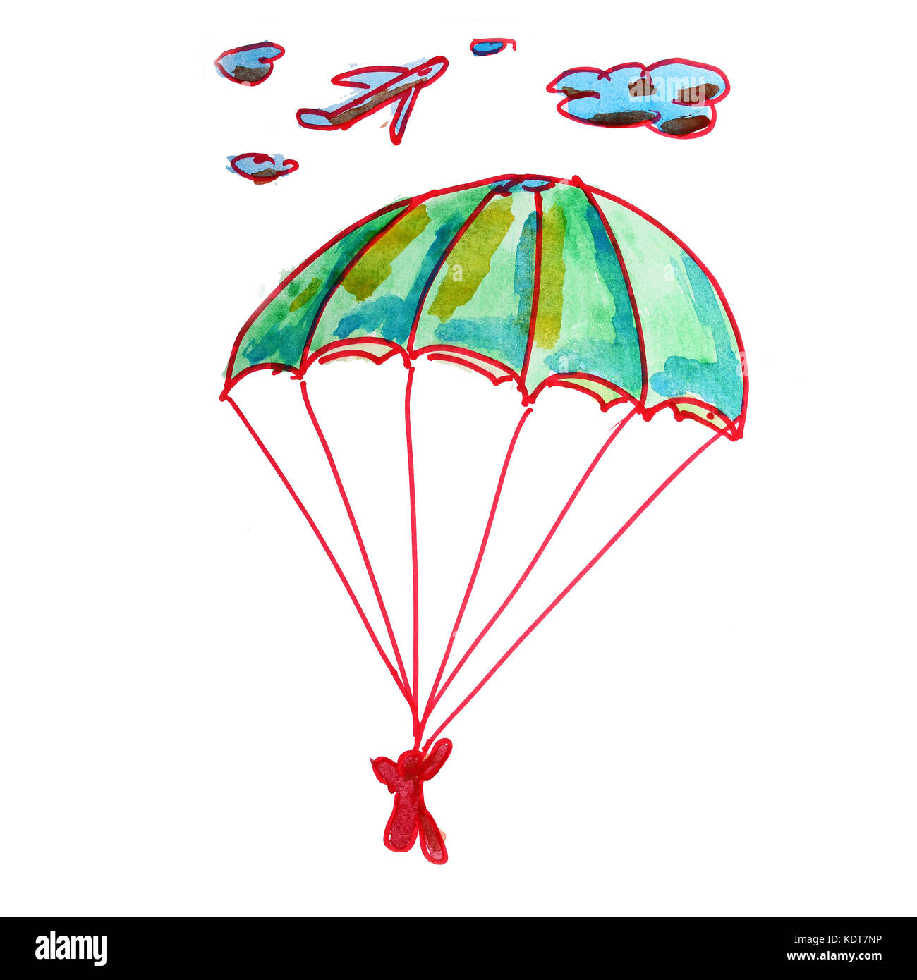 Paracadutista disegno ad acquerello isolati su sfondo bianco Foto Stock