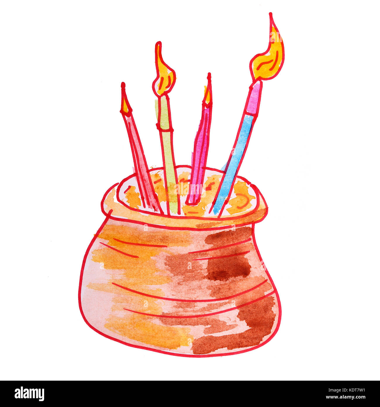 Pennello acquerelli disegno isolato su uno sfondo bianco Foto Stock