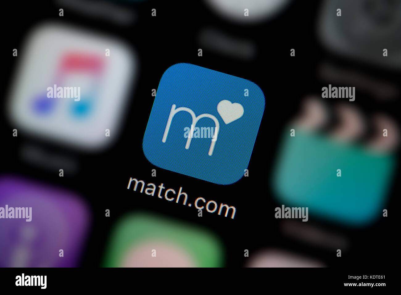 Una inquadratura ravvicinata del logo che rappresenta la Match.com Icona app, come si vede sullo schermo di un telefono intelligente (solo uso editoriale) Foto Stock