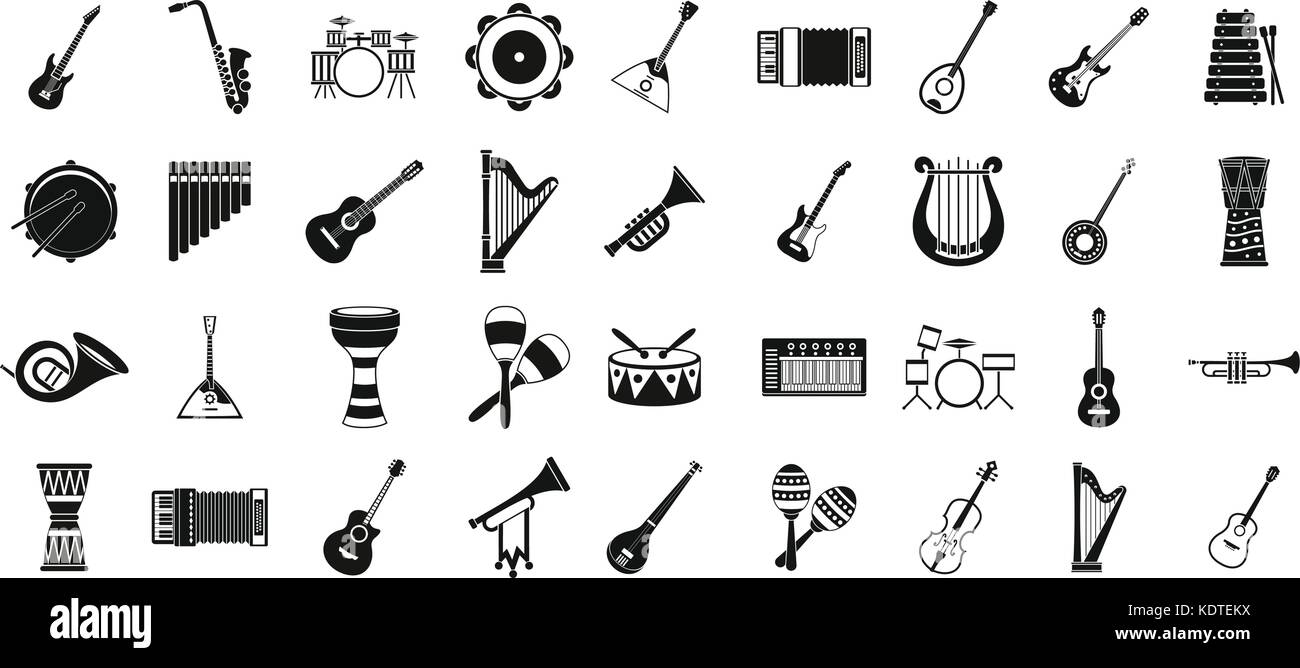 Strumento musicale icon set, stile semplice Illustrazione Vettoriale