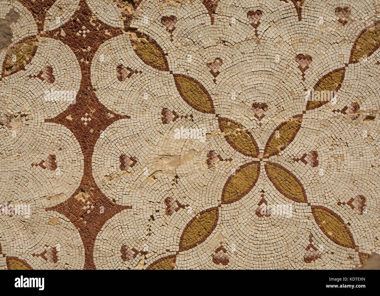 Close up dettaglio del mosaico geometrico pattern, città romana di Jerash, antica Gerasa, sito archeologico, Giordania, Medio Oriente Foto Stock