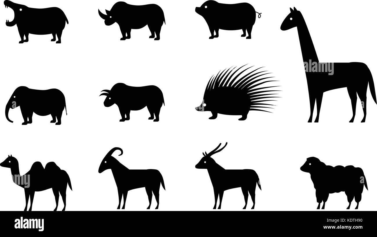 Set di icone di animali in stile silhouette, disegno vettoriale Illustrazione Vettoriale