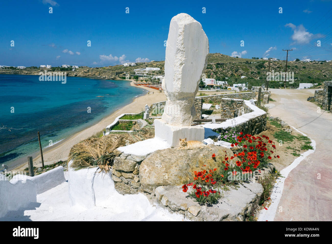 La scultura a Paradise beach, Mykonos Foto Stock
