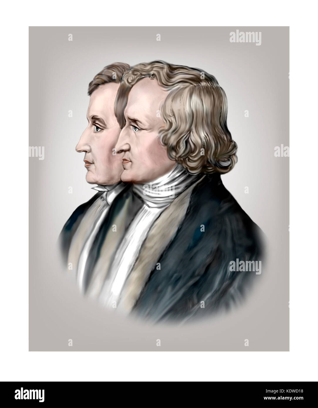 Fratelli Grimm Jacob e Wilhelm Grimm, degli studiosi tedeschi, filologi, autori del folklore Foto Stock