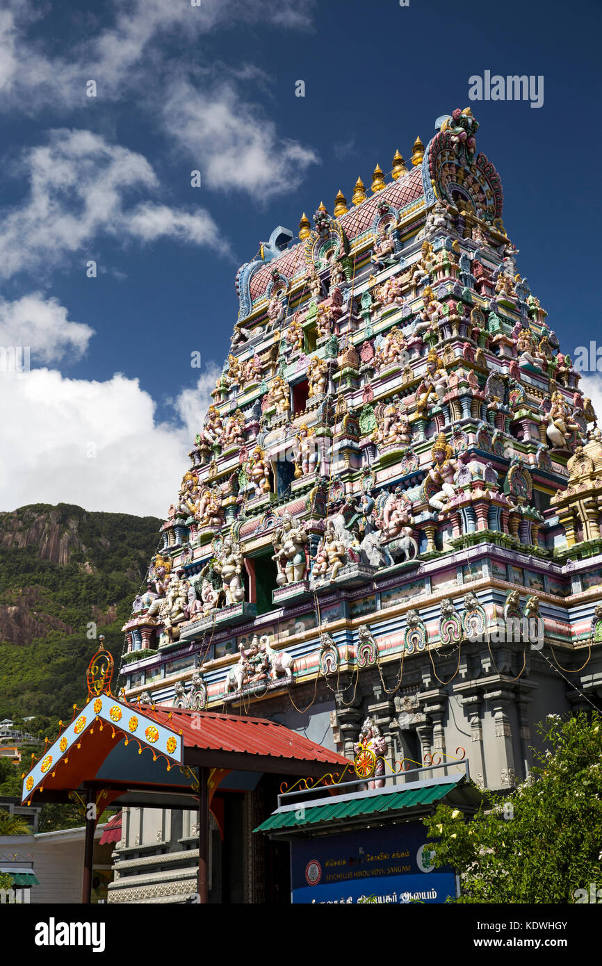 La Seychelles, Mahe, Victoria, Quincy Street, Arul Mihu Sri Vinayagar Navasakthi Thunai Kovil indù Sangam, tempio Foto Stock