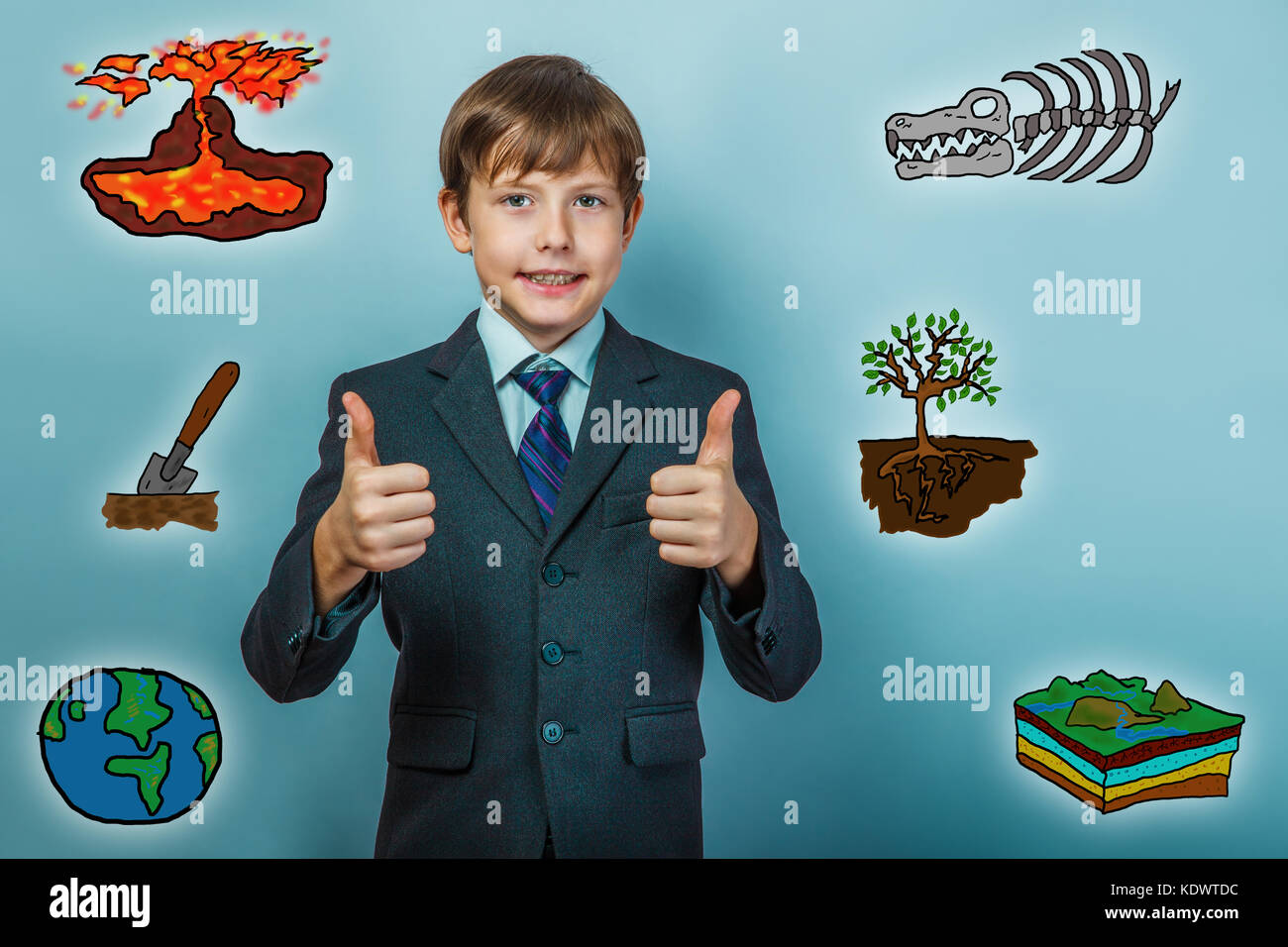 Teen boy in stile business segno mano sì schizzo mostra la geologia s Foto Stock