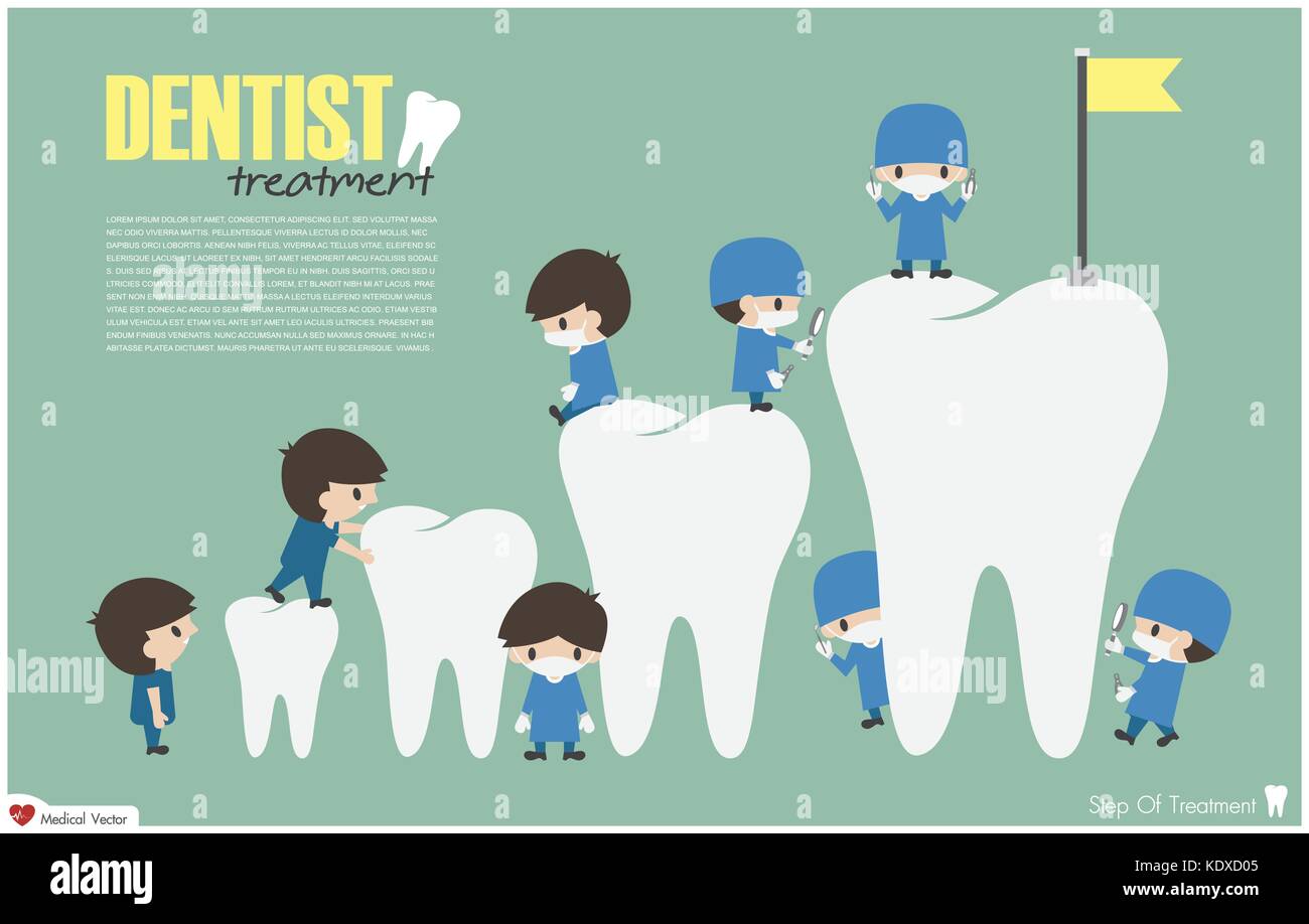 Dentisti salita alla cima dei denti ( il successo e il tentativo concetto ) . vector . design piatto . Illustrazione Vettoriale