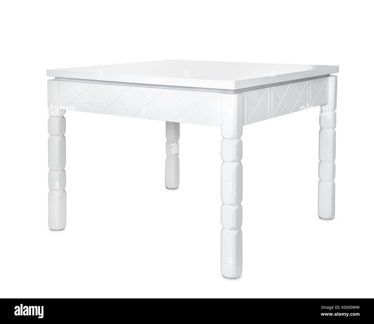 White tavolo da caffè in legno isolato su bianco Foto Stock