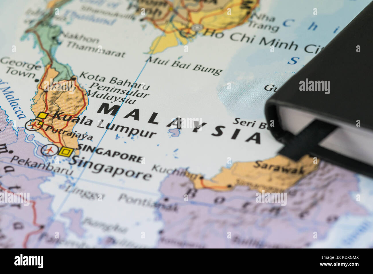 Le note personali di un viaggiatore la pianificazione di un viaggio in Malaysia Foto Stock