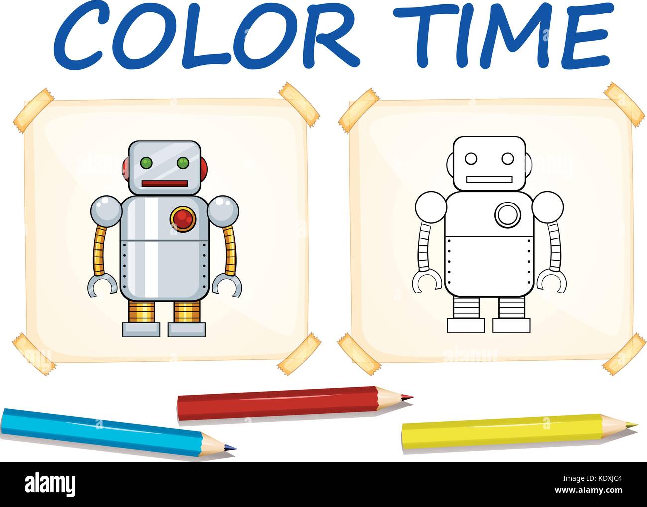 Modello di colorazione con robot giocattolo illustrazione Illustrazione Vettoriale