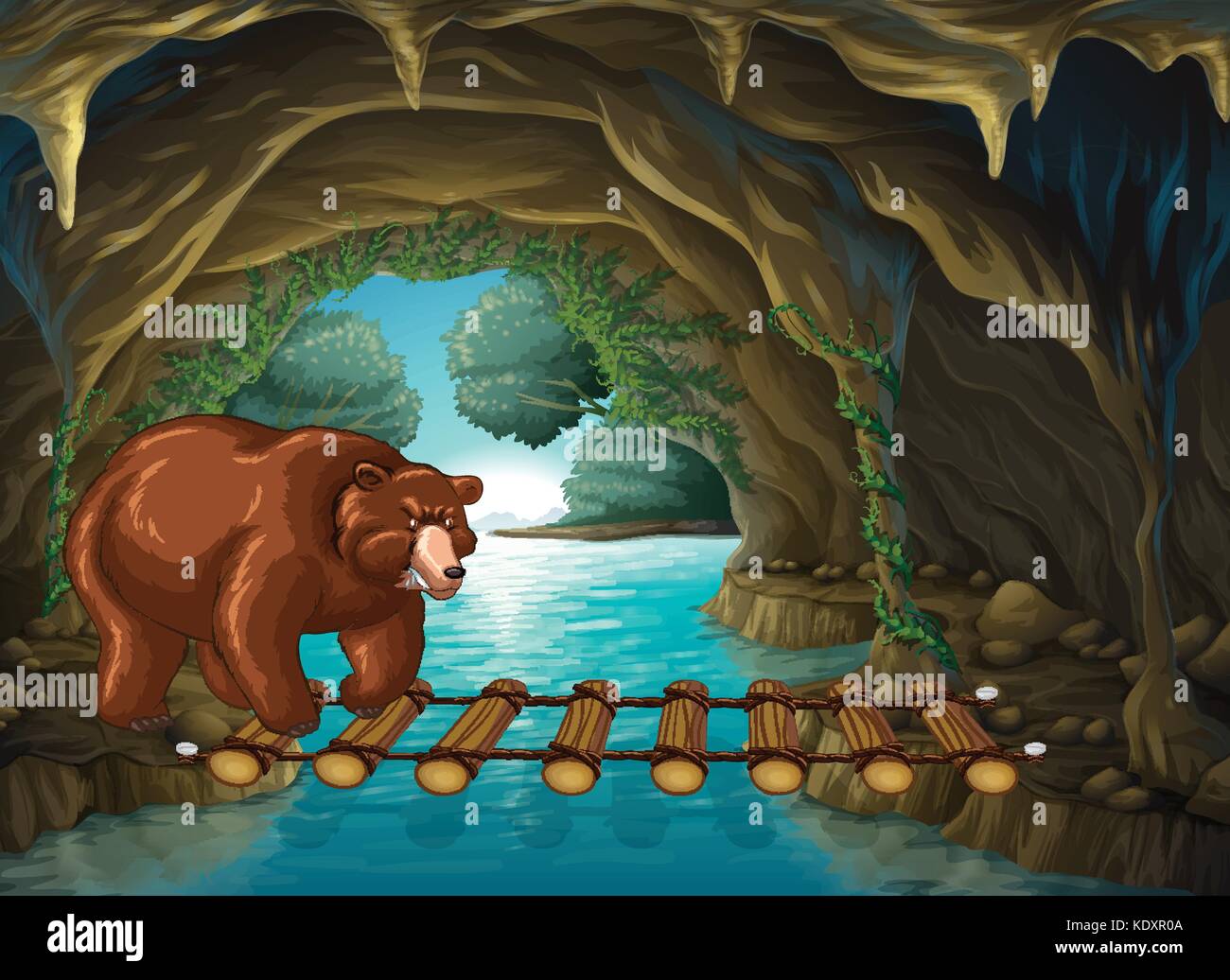 Orso grizzly nella grotta illustrazione Illustrazione Vettoriale