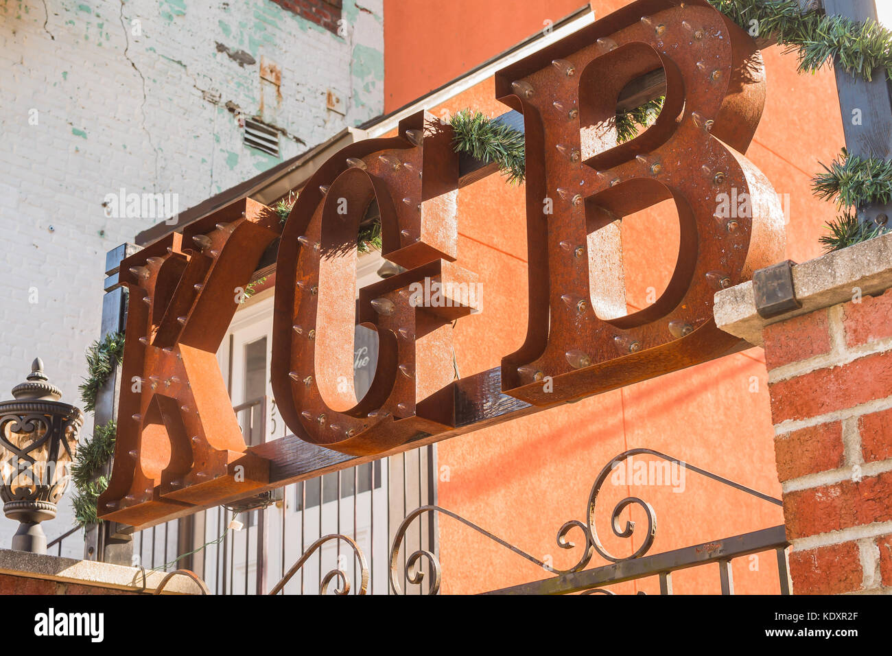 Entrata in kgb lounge Foto Stock