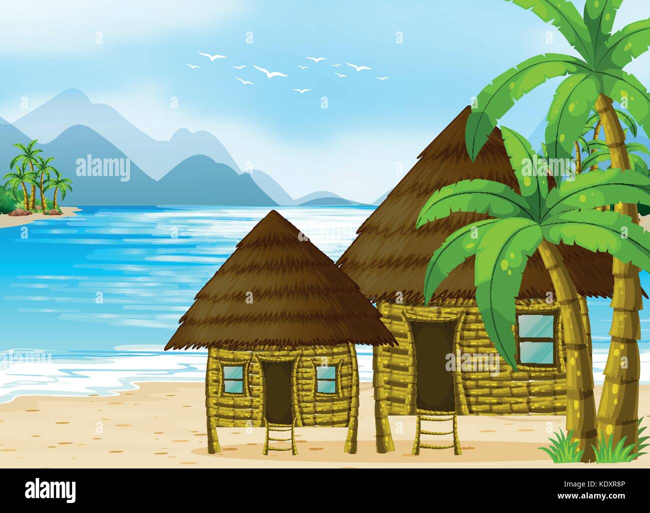 Capanne in legno sulla spiaggia illustrazione Illustrazione Vettoriale