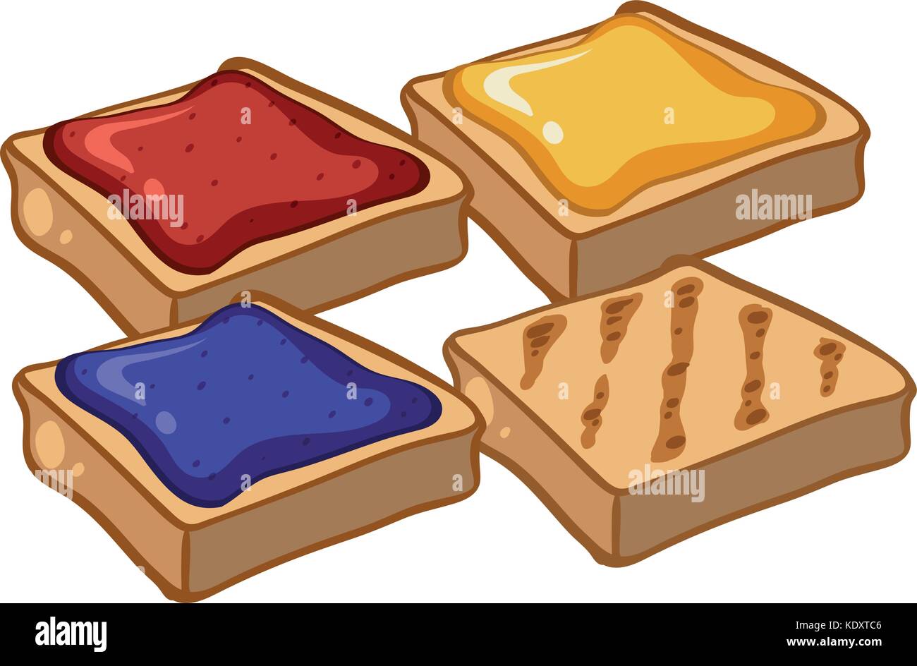 Quattro pezzi di pane tostato con marmellata illustrazione Illustrazione Vettoriale