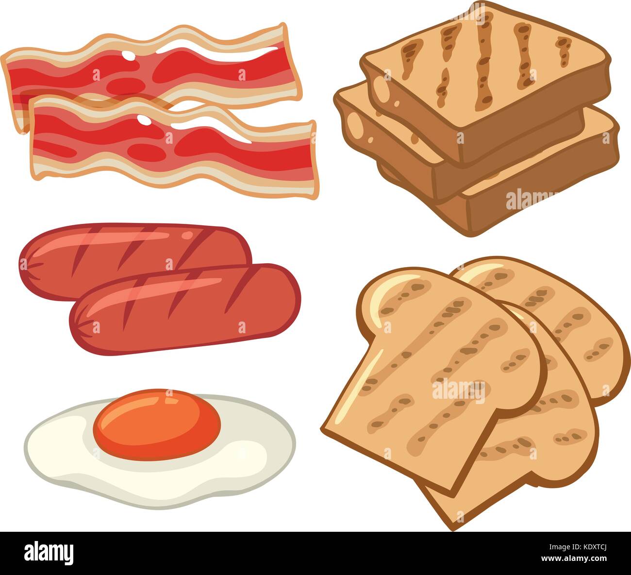 Set colazione con salsicce e pane illustrazione Illustrazione Vettoriale