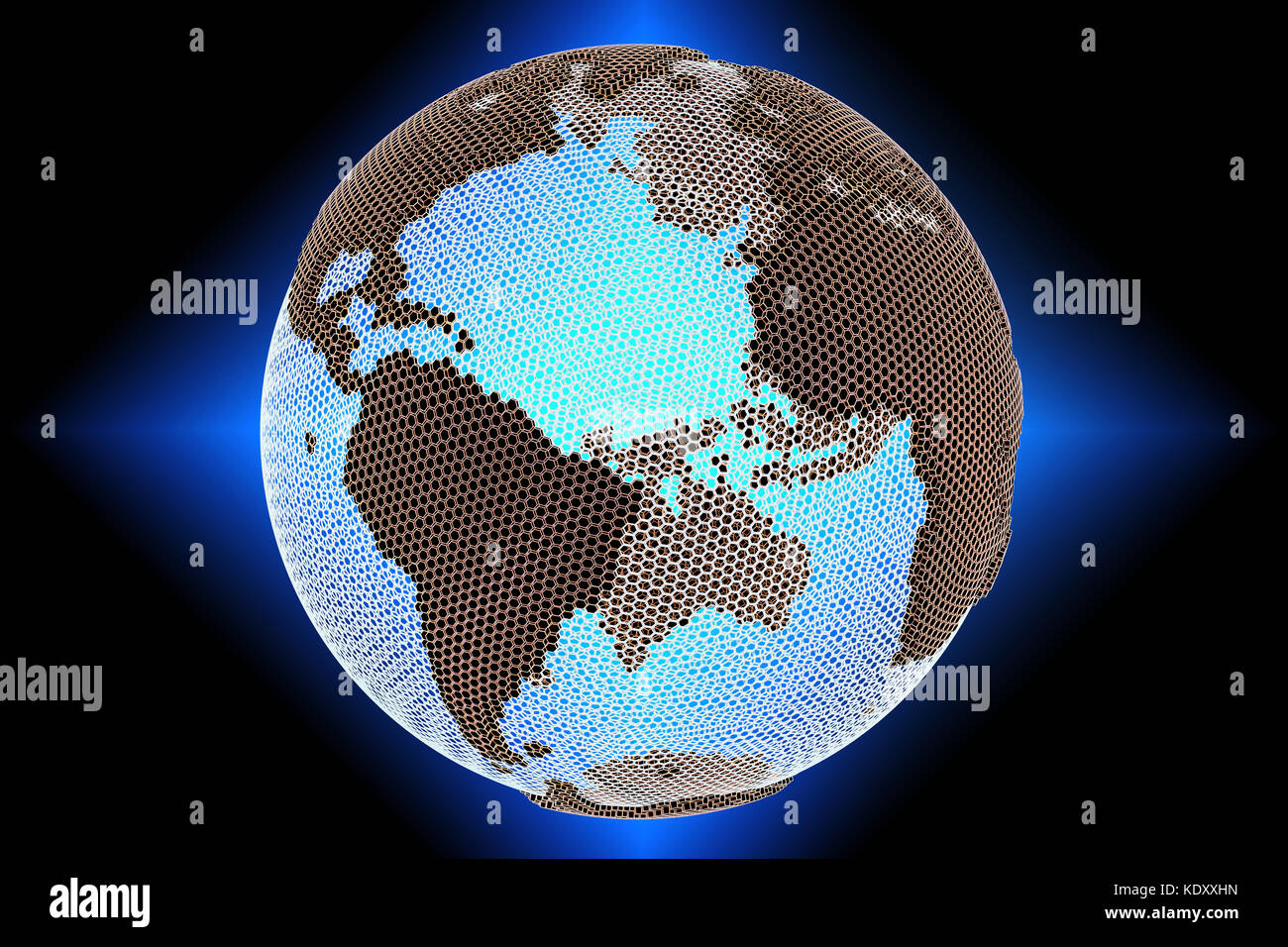 Astratto ologramma luminoso del globo Terra, rendering 3D Foto Stock