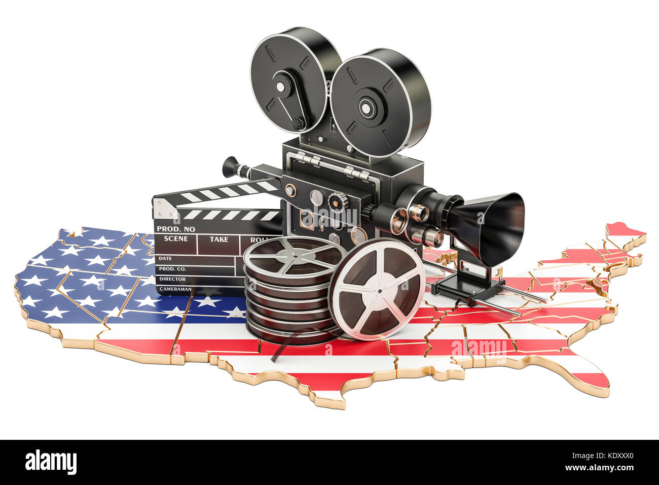USA la cinematografia, industria cinematografica concetto. 3D rendering isolati su sfondo bianco Foto Stock