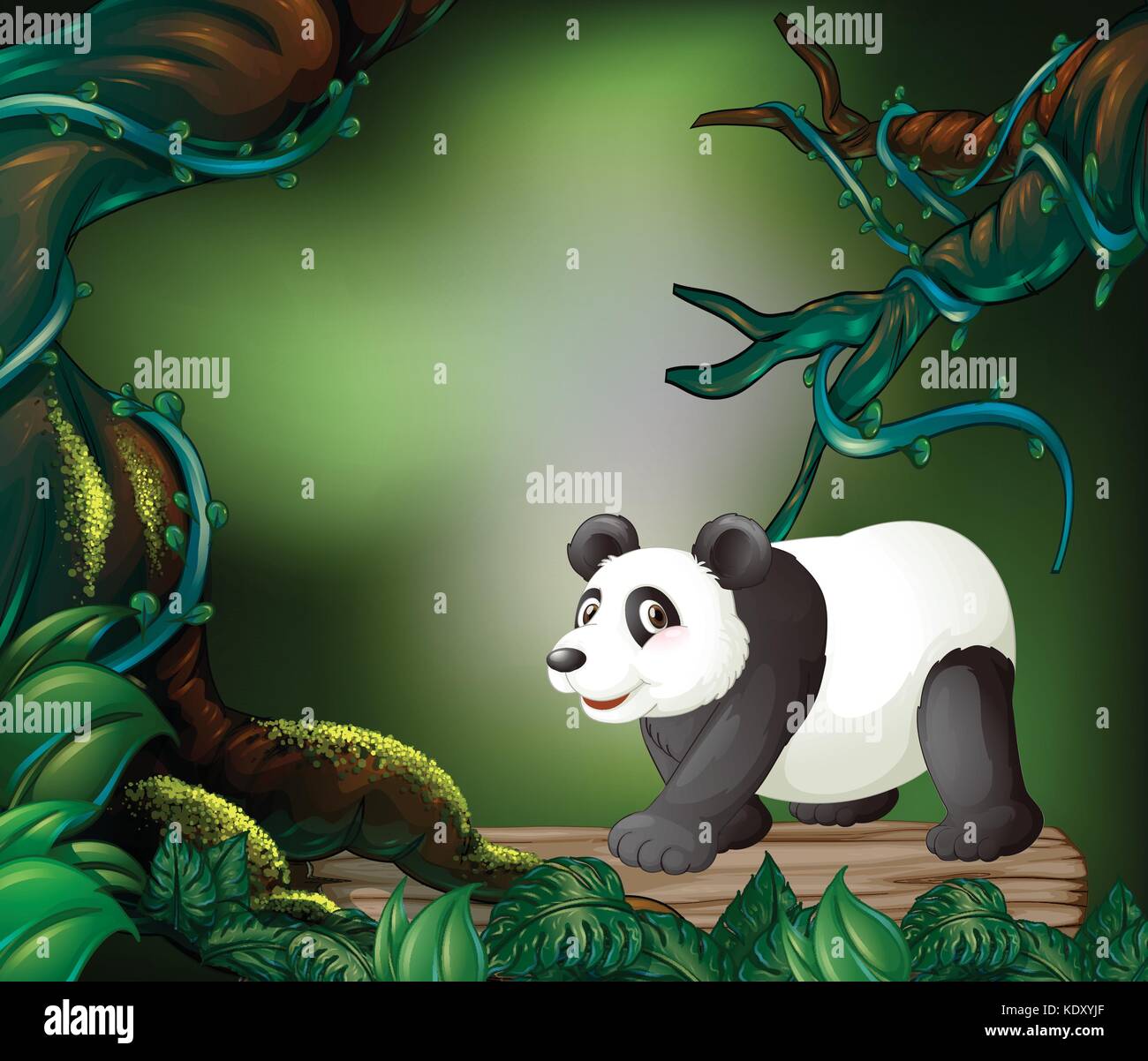 Panda selvatico nell'illustrazione della foresta Illustrazione Vettoriale