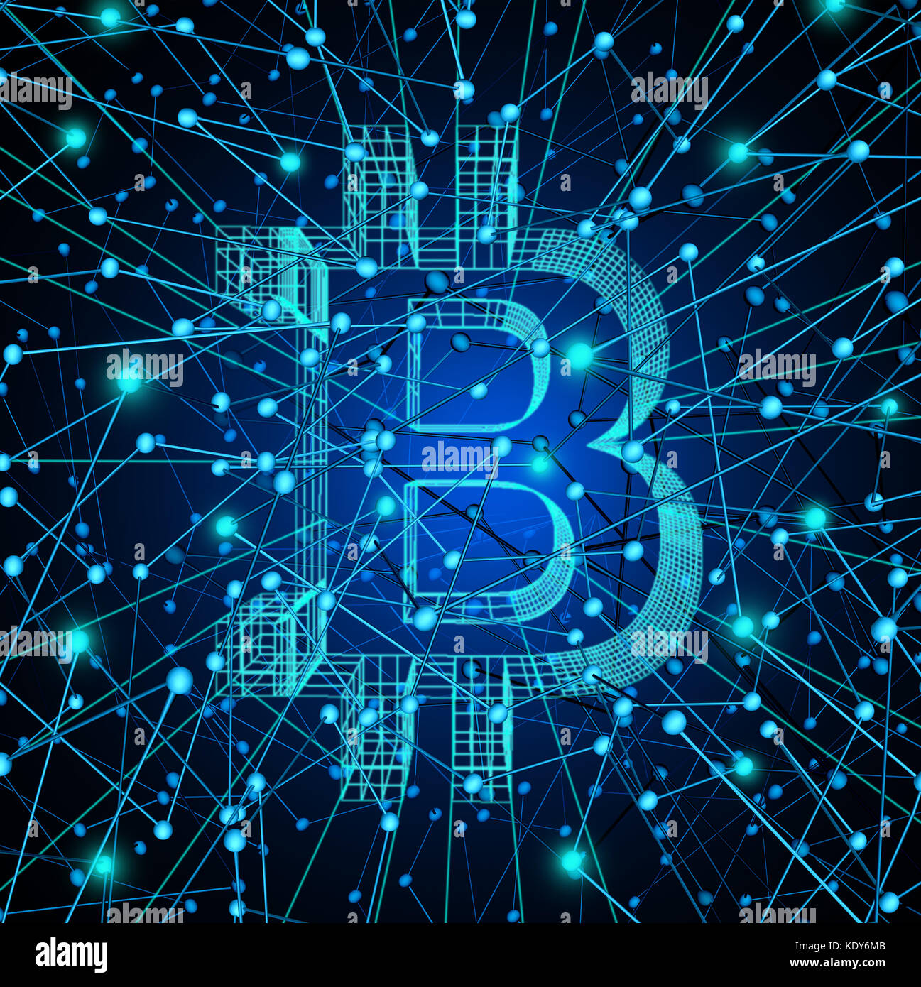 Rete bitcoin come denaro digitale tecnologia crypto o simbolo di valuta come virtual banking su internet un futuro come concetto di denaro come una rappresentazione in 3d. Foto Stock