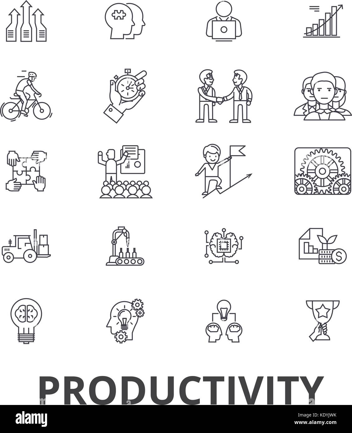 Produttività, efficienza, aumentare l'innovazione, business, la crescita, il profitto le icone della linea. corse modificabile. design piatto illustrazione vettoriale il concetto di simbolo. lineare segni isolato Illustrazione Vettoriale