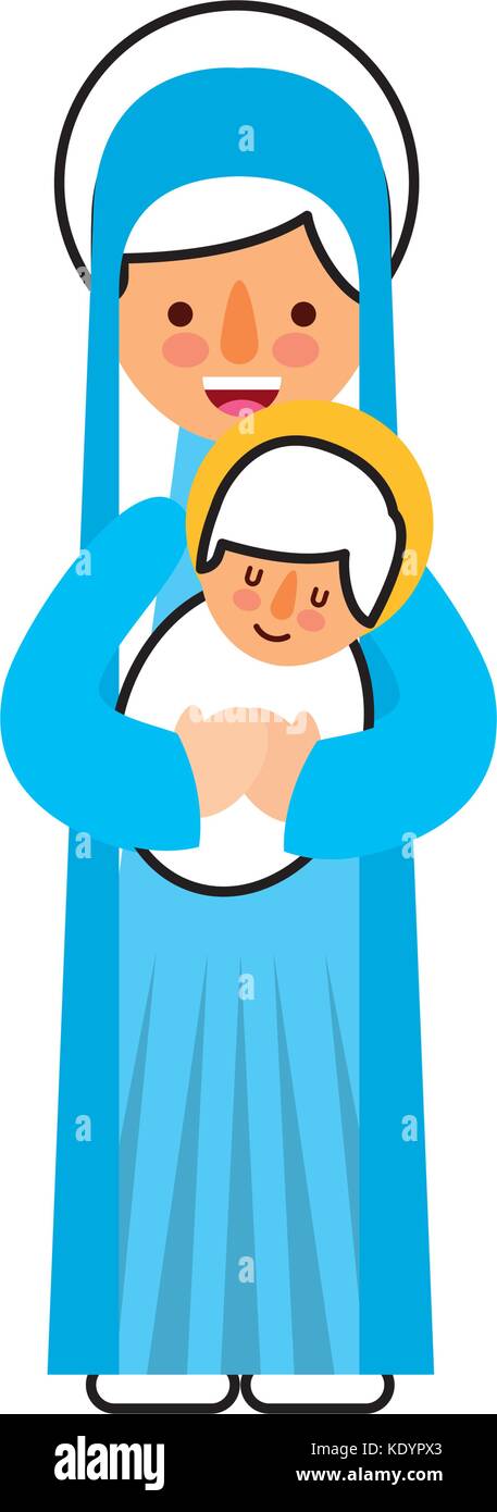 Vergine Maria tenendo in braccio Gesù bambino cristiano e Natale Illustrazione Vettoriale