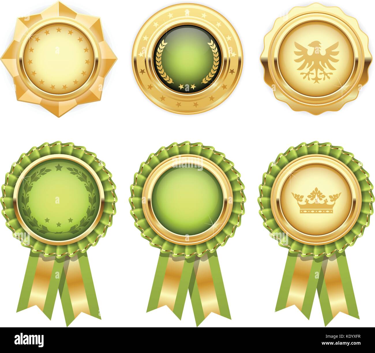Green award rosette con oro medaglia araldico dei modelli Illustrazione Vettoriale