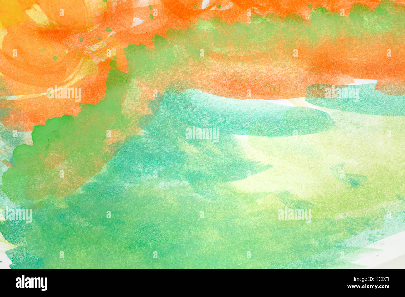 L'arte astratta sfondi dipinti a mano. Sfondo verde e arancione Foto Stock