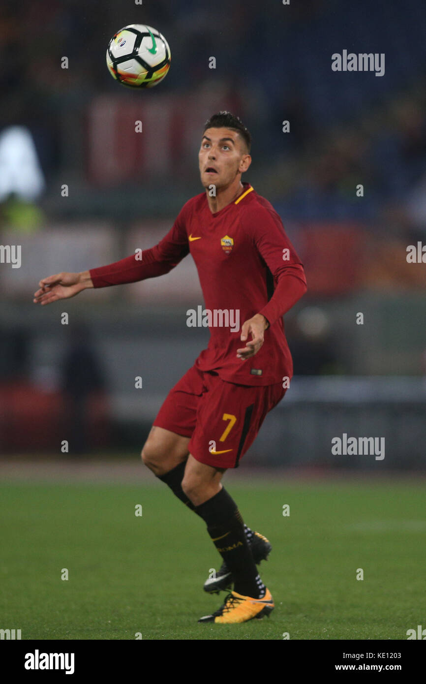 Italia, Roma, 14 ottobre 2017:lorenzo pellegrini in azione durante la partita di calcio di serie a italiana tra roma vs napoli in stadio olimpico nella ROM Foto Stock