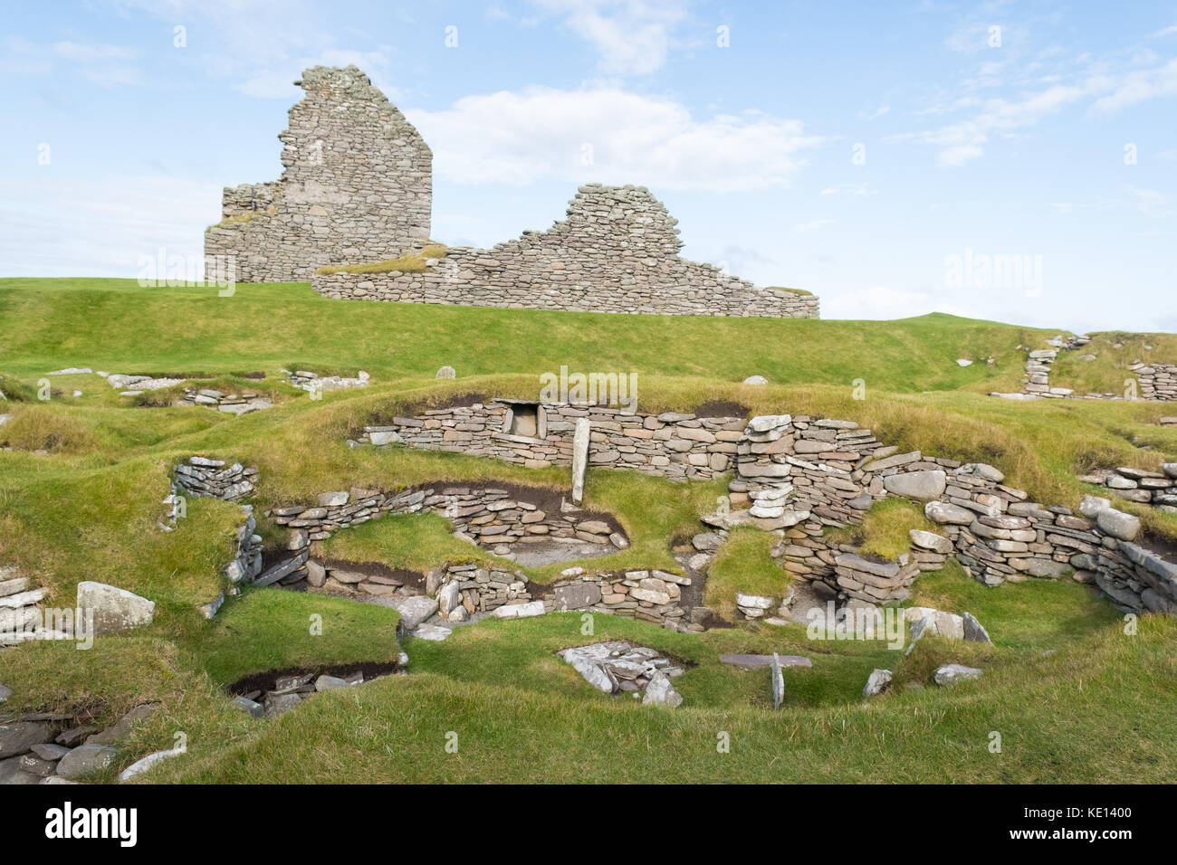 Jarlshof, Sumburgh, Shetland, Isole Shetland, Scozia, REGNO UNITO Foto Stock
