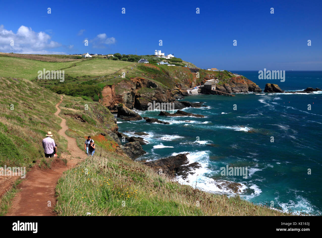 La lucertola faro visto da lizard point, Cornwall. Foto Stock