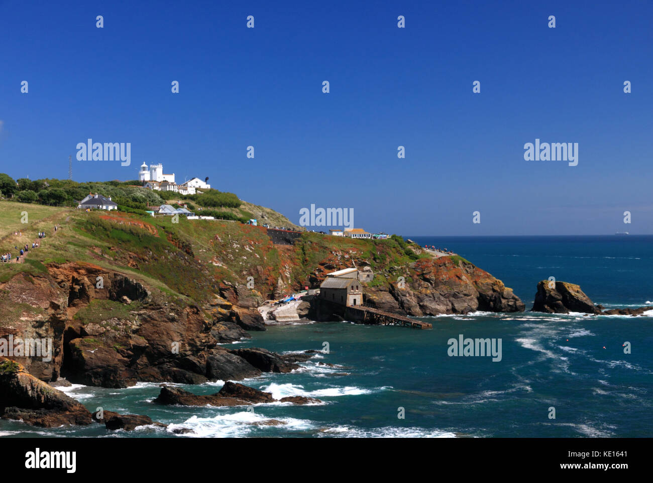 La lucertola faro visto da lizard point, Cornwall. Foto Stock