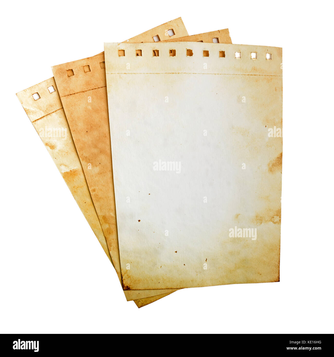 Vecchia carta pagine del notebook su bianco. tracciato di ritaglio Foto Stock
