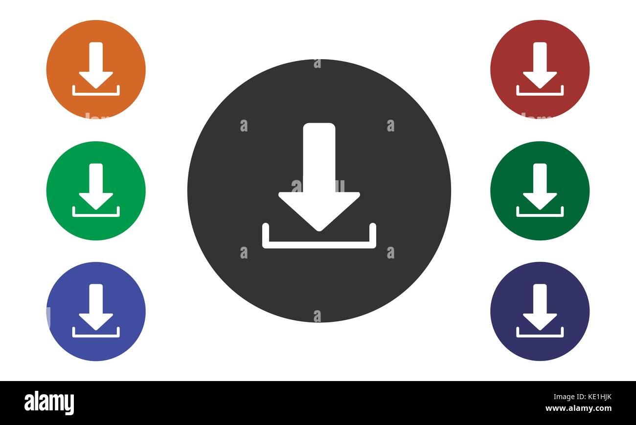Set di colorate icone circolari download su siti web e forum e nell'e-shop di immagine e il pulsante freccia isolati su sfondo bianco - vettore Illustrazione Vettoriale