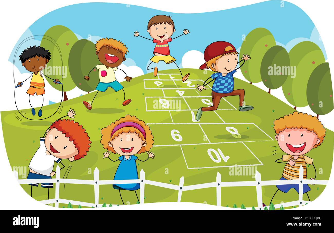 Bambini che giocano campana nel parco illustrazione Illustrazione Vettoriale