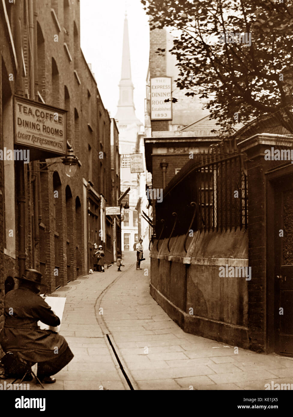 Huggin Lane, London, agli inizi del novecento Foto Stock
