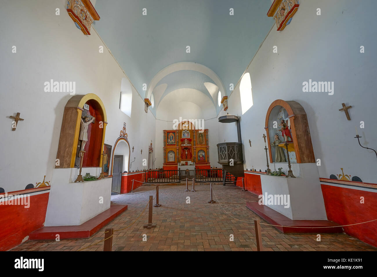 10 gennaio 2016 Goliad, Texas, USA: L'interno della Missione Nuestra Senora del Espirituu Santo de Zuniga, conosciuta anche come Missione Aranama Foto Stock