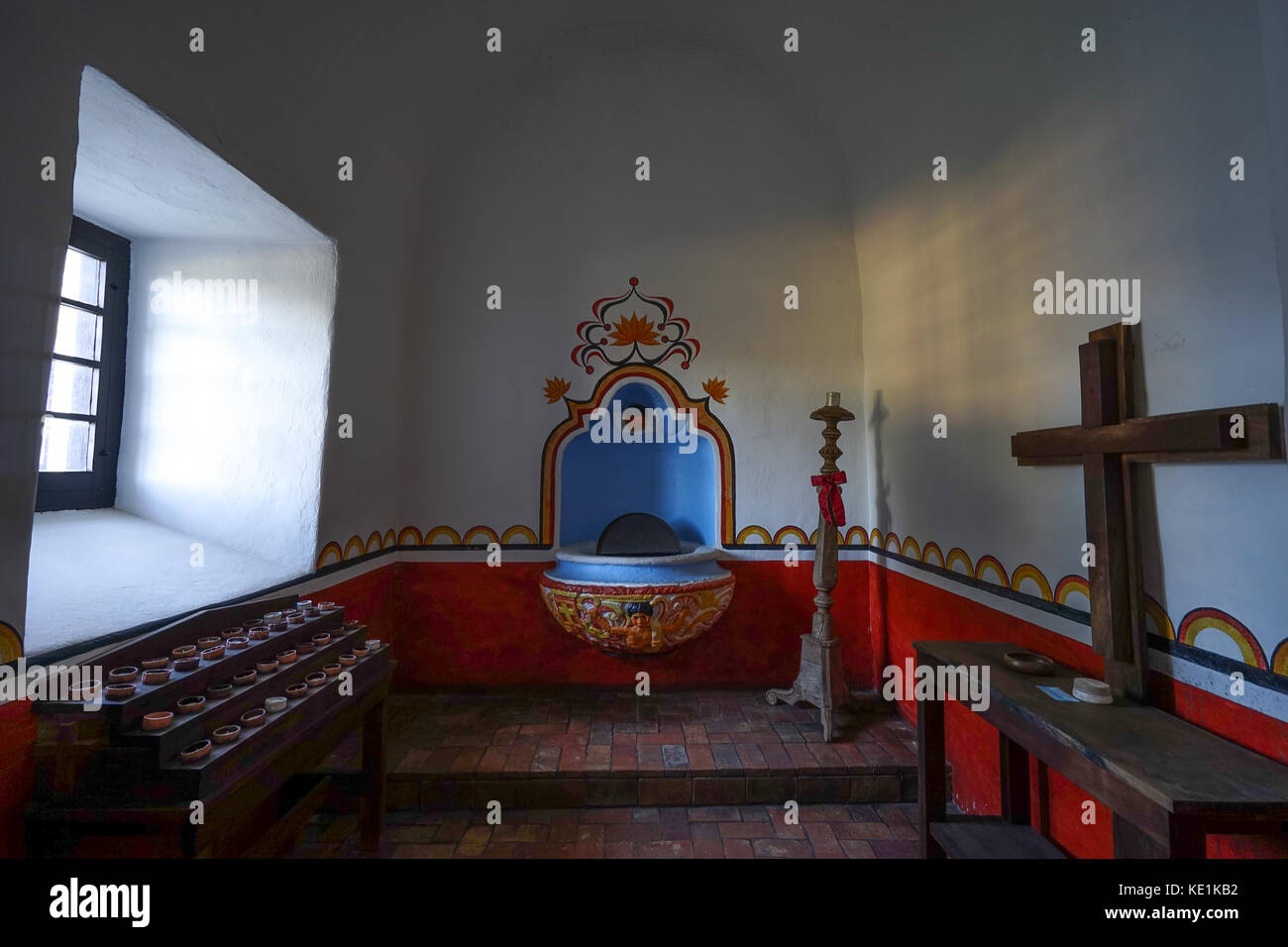 10 gennaio 2016 Goliad, Texas, USA: L'interno della Missione Nuestra Senora del Espirituu Santo de Zuniga, conosciuta anche come Missione Aranama Foto Stock